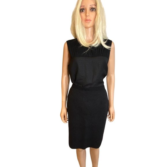 Eileen Fisher Small Charcoal Gray Black Wool Knit Pencil Skirt Herringbone Weave - Picture 1 of 16